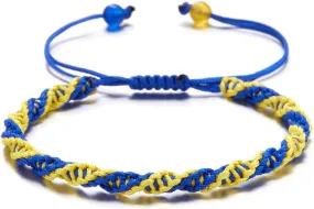 Blue Yellow Bracelet Handmade Braided Flag Bracelet Help Stand Blue and Yellow Wristband Bangle