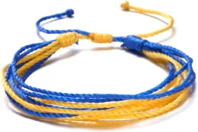 Blue Yellow National Bracelet Handmade Braided Bracelet Help Stand Blue and Yellow Wristband Bangle, as the pic show, braided rope, as the pic show, braided rope