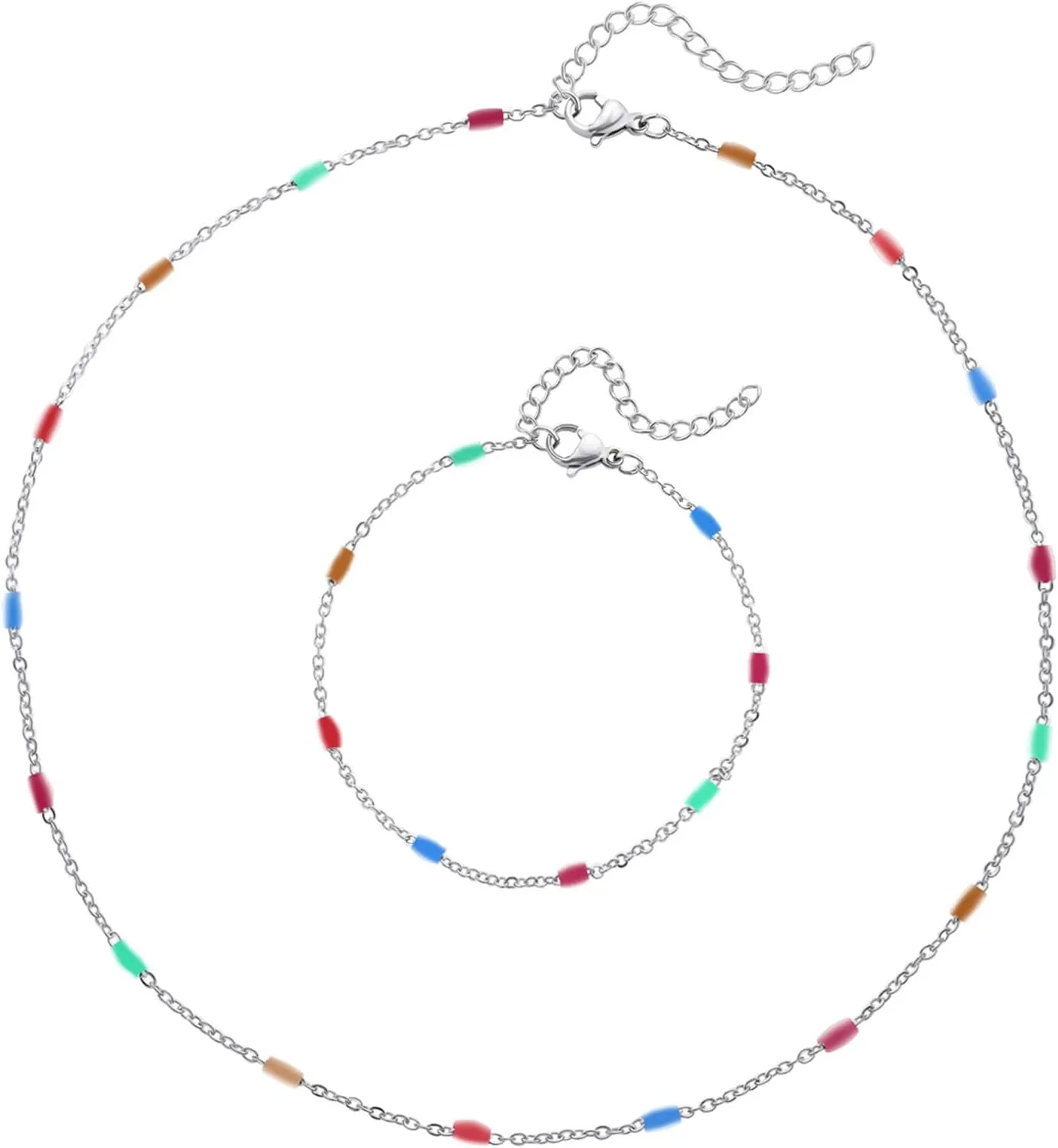 Bohemia Beaded Beads Choker Necklace Bracelets Set for Women,18K real Gold Plated Stainless Steel,Simple Fashion Round Bead Necklace Fashion Jewelry