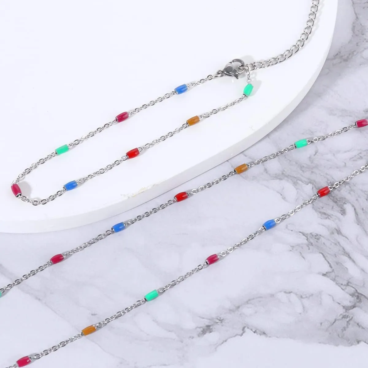 Bohemia Beaded Beads Choker Necklace Bracelets Set for Women,18K real Gold Plated Stainless Steel,Simple Fashion Round Bead Necklace Fashion Jewelry