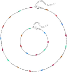 Bohemia Beaded Beads Choker Necklace Bracelets Set for Women,18K real Gold Plated Stainless Steel,Simple Fashion Round Bead Necklace Fashion Jewelry