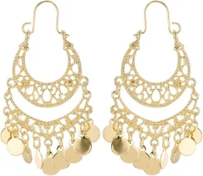 Bohemian Boho Chandelier Dangle Drop Earrings for Women  Lightweight Filigree Gypsy Coin Disc Tassel Charm Hoops  included Gift Box
