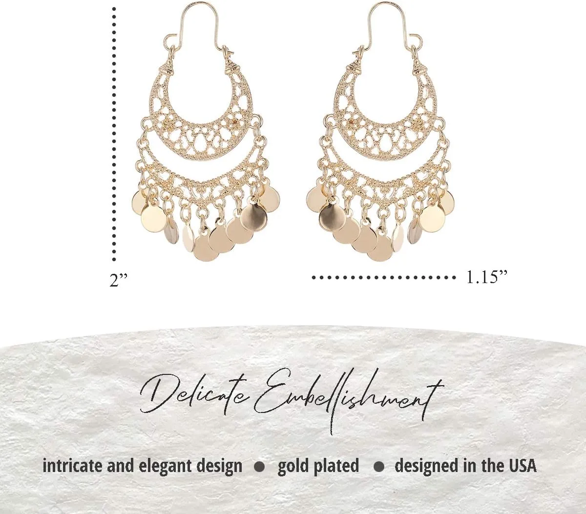 Bohemian Boho Chandelier Dangle Drop Earrings for Women  Lightweight Filigree Gypsy Coin Disc Tassel Charm Hoops  included Gift Box