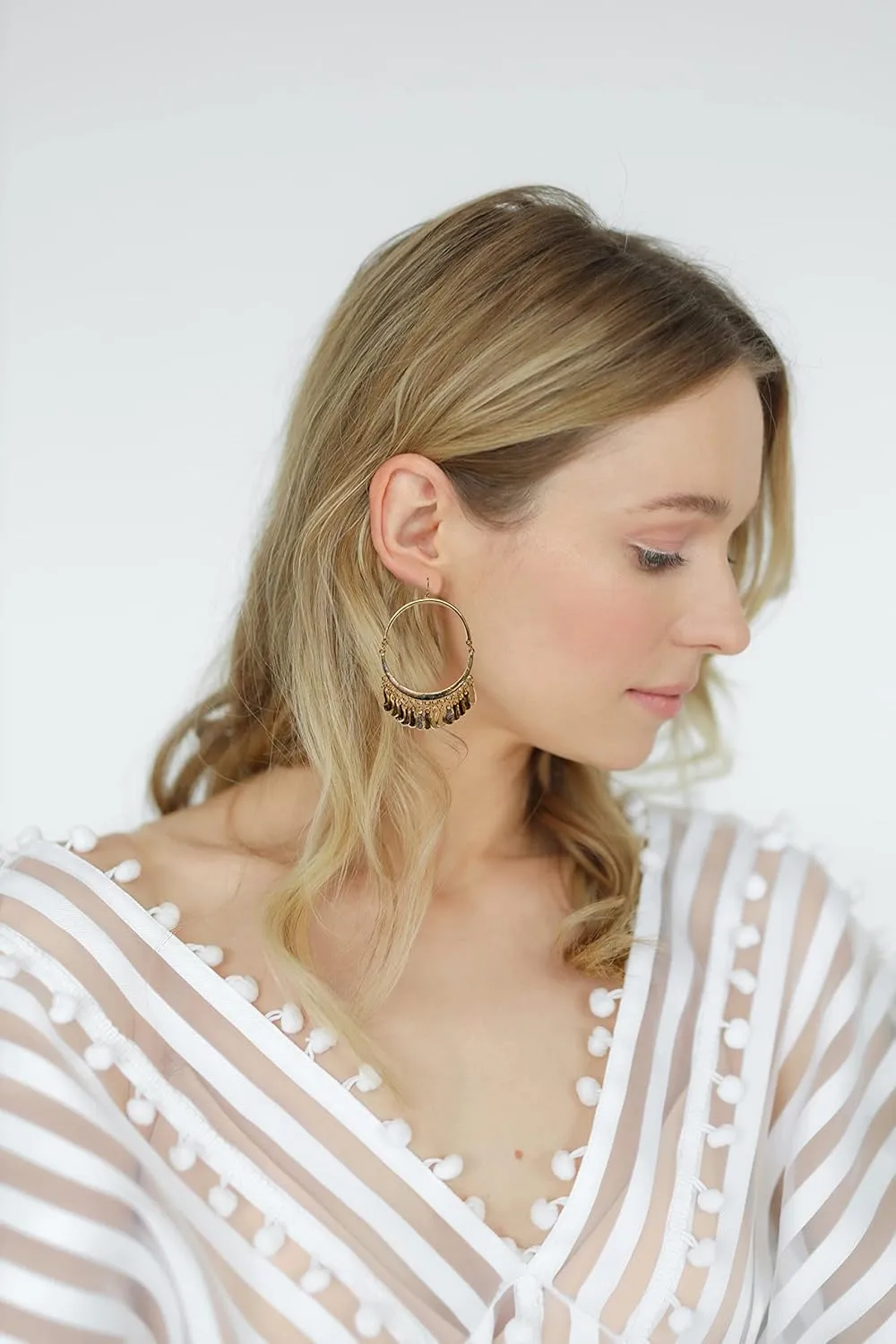 Bohemian Boho Tassel Dangle Drop Earrings for Women  Lightweight Filigree Gypsy Coin Chandelier Disc Charm Hoops  included Gift Box