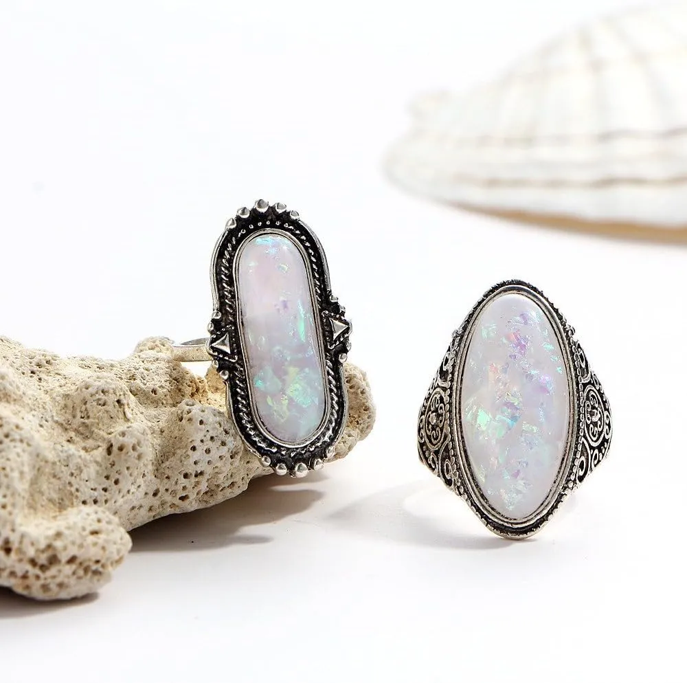 Bohemian Flower Vintage Silver Crystal Joint Ring Set for Women and Girls Women 8 Pcs Boho Gem Stone Ring Set Girl