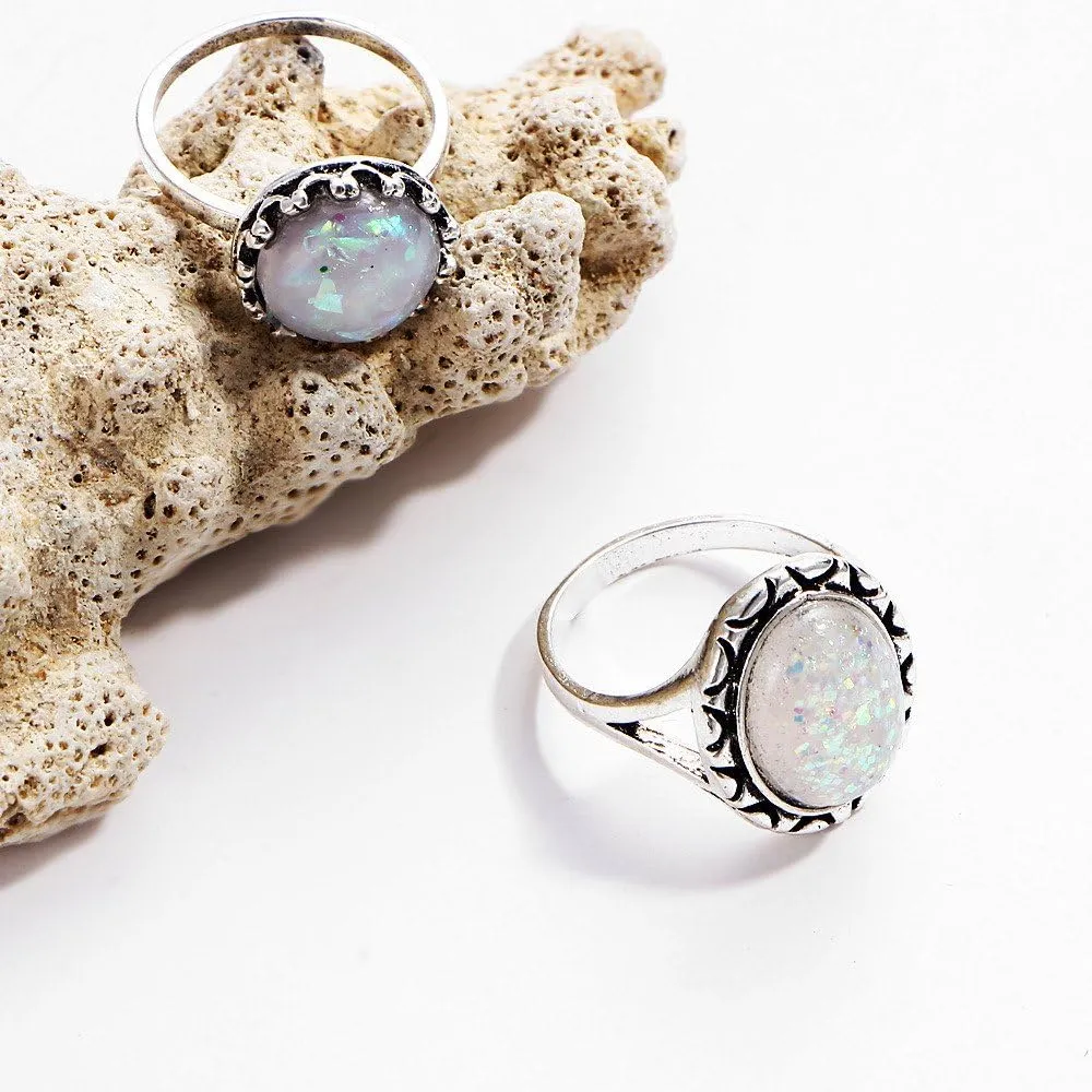 Bohemian Flower Vintage Silver Crystal Joint Ring Set for Women and Girls Women 8 Pcs Boho Gem Stone Ring Set Girl