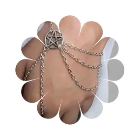 Boho Vintage Star Chain Bracelet Gold Circle Finger Bracelet Layering Ring Chain Wrist Bangle Hand Chain Jewelry for Women