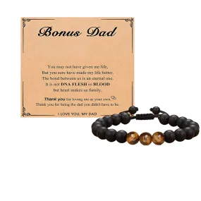 Bonus Dad Gifts from Daughter Son,Beaded Tigers Eye Bracelet for Men,Personalized Fathers Day Gifts for Dad,Mens Jewelry with Gift Cards