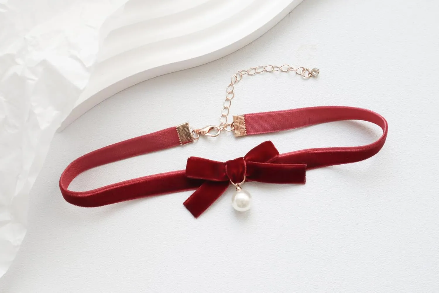 Bow Necklace for Women Trendy Ribbon Bow Pearl Choker Necklace Pearl Beaded Necklace Pink Ribbon Necklace Kawaii Accessories Stuff