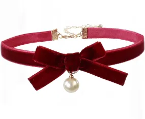 Bow Necklace for Women Trendy Ribbon Bow Pearl Choker Necklace Pearl Beaded Necklace Pink Ribbon Necklace Kawaii Accessories Stuff