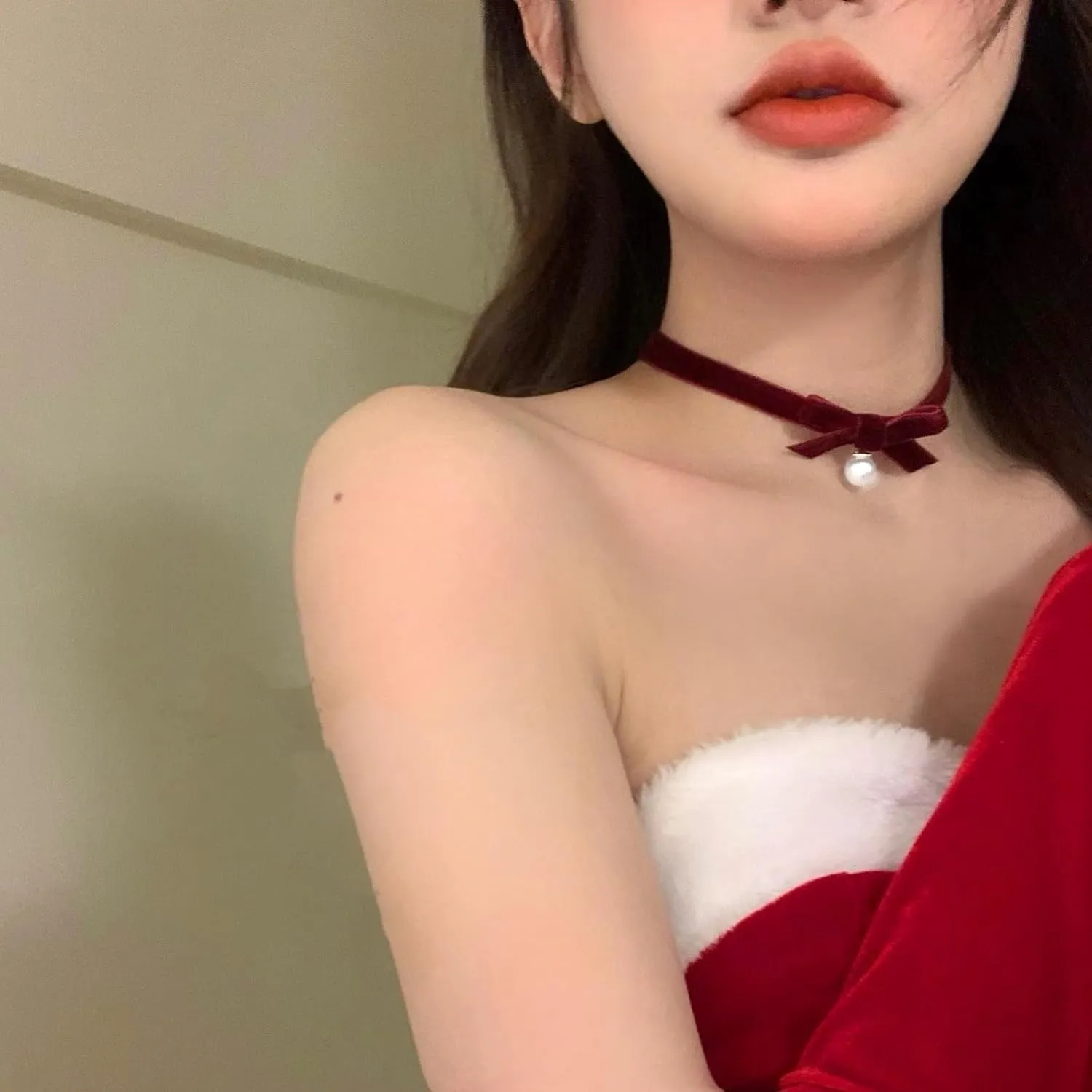 Bow Necklace for Women Trendy Ribbon Bow Pearl Choker Necklace Pearl Beaded Necklace Pink Ribbon Necklace Kawaii Accessories Stuff