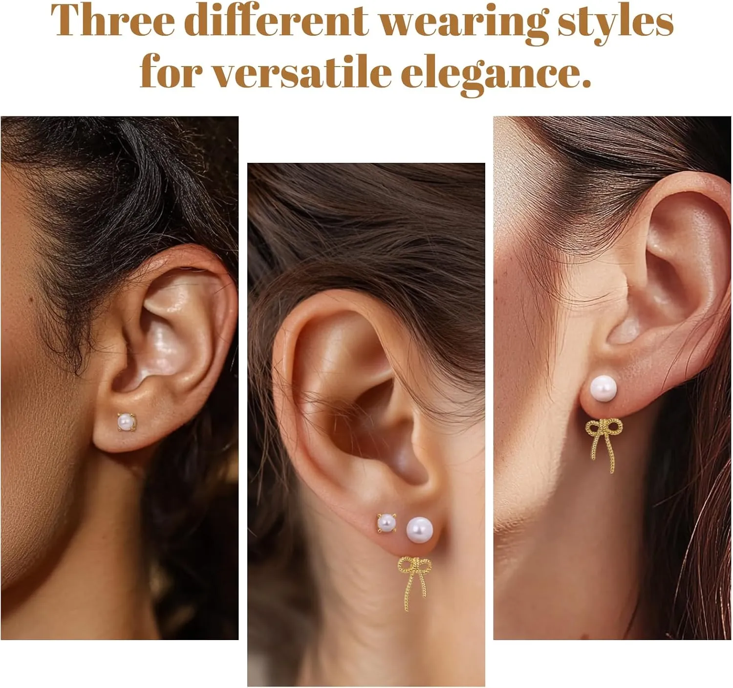Bow Stud Pearl Earrings for Women: 14K Gold Pearl Stud Earrings Set - Dainty Cute Bow Earrings for Women Trendy Dangling - Unique Cubic Zirconia Flower Heart Teardrop Earring Gold Pearl Jewelry Gifts