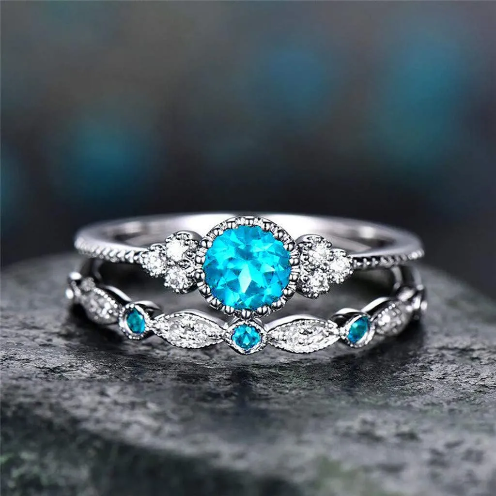 Bridal Ring Sets Silver Ring Band Round Cut Cubic Zirconia Wedding Band CZ Engagement Stackable Rings for Women