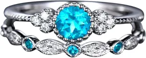 Bridal Ring Sets Silver Ring Band Round Cut Cubic Zirconia Wedding Band CZ Engagement Stackable Rings for Women