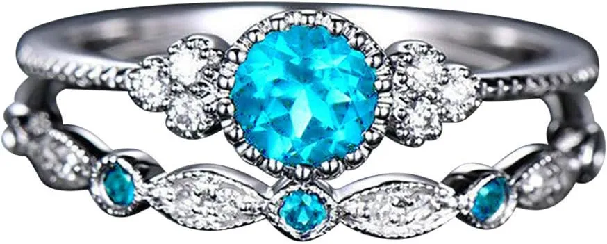 Bridal Ring Sets Silver Ring Band Round Cut Cubic Zirconia Wedding Band CZ Engagement Stackable Rings for Women
