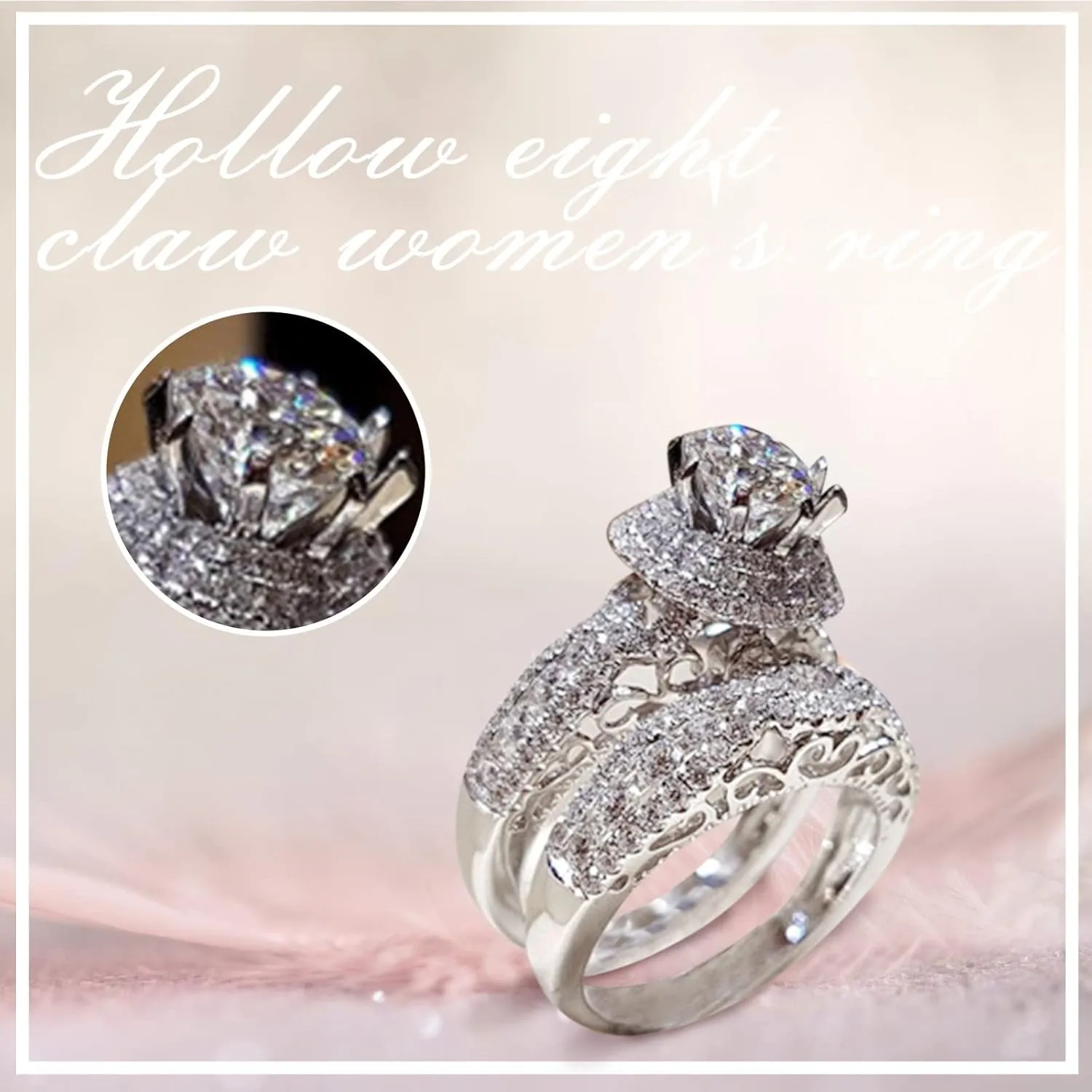 Bridal Set Engagement Ring for Women 925 Silver Solitaire Cubic Zirconia Exquisite Diamond Round Cut Wedding Ring
