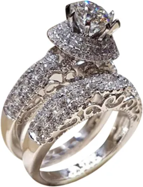 Bridal Set Engagement Ring for Women 925 Silver Solitaire Cubic Zirconia Exquisite Diamond Round Cut Wedding Ring