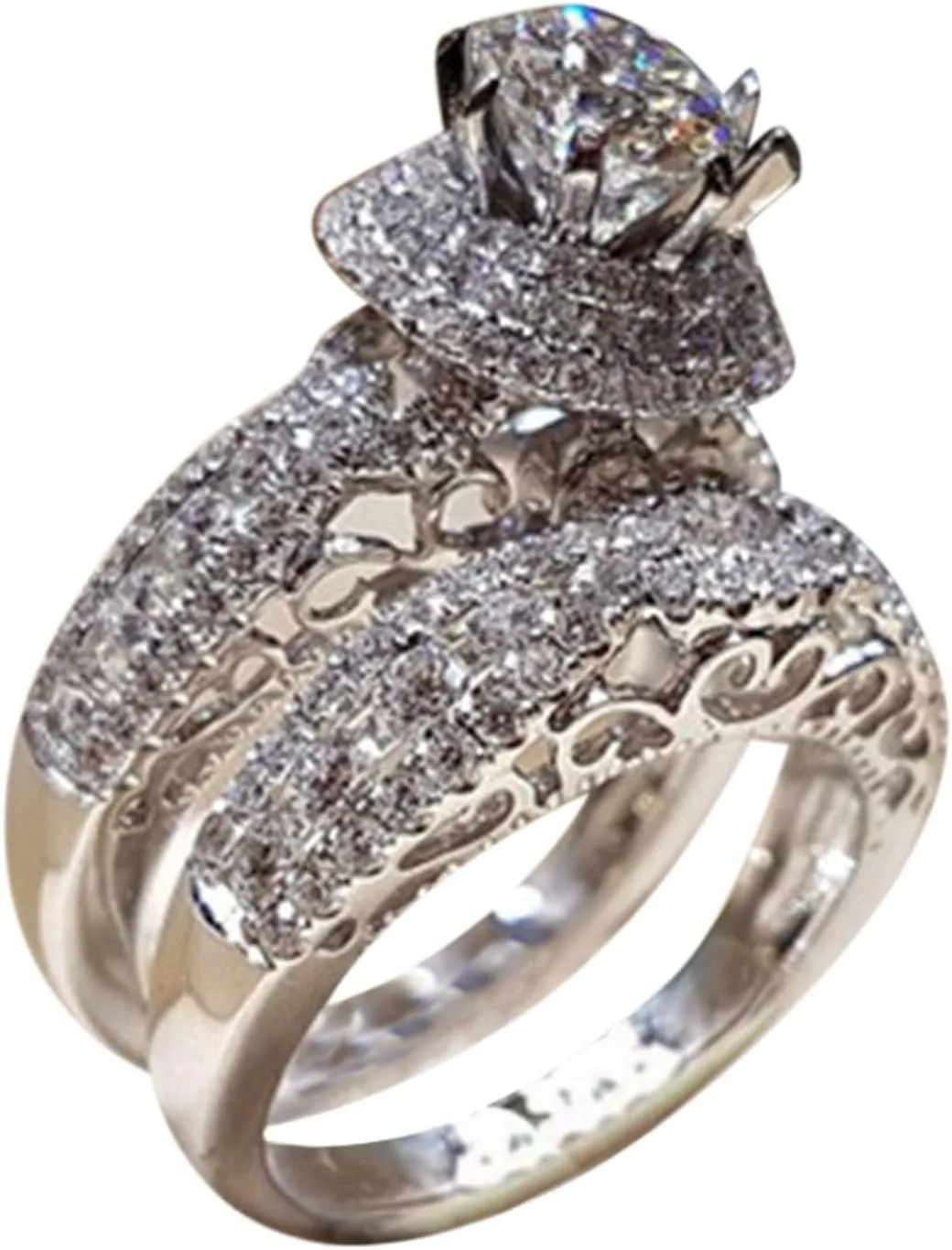 Bridal Set Engagement Ring for Women 925 Silver Solitaire Cubic Zirconia Exquisite Diamond Round Cut Wedding Ring
