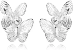 Butterfly Stud Earrings for Women Teens 925 Sterling Silver Butterfly Post Stud Earrings Screw Backs Hypoallergenic