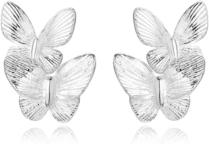 Butterfly Stud Earrings for Women Teens 925 Sterling Silver Butterfly Post Stud Earrings Screw Backs Hypoallergenic