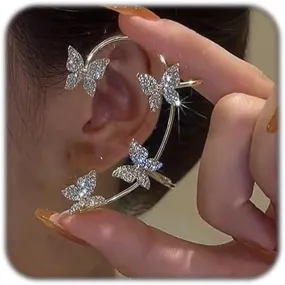 Butterfly Tassel Style Zircon Earrings for Women No Piercing Zircon Butterfly Ear ClipBG)