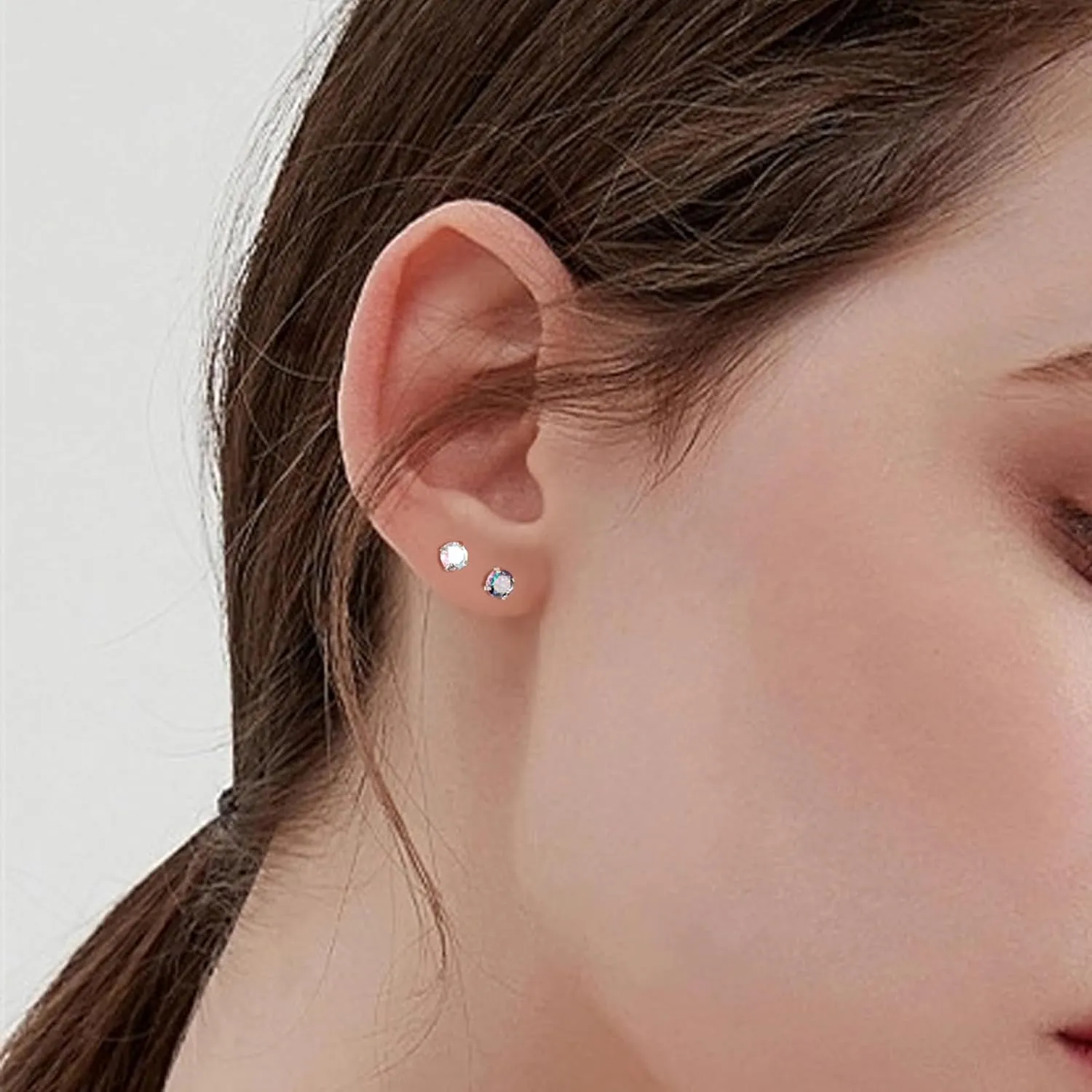 CANDYFANCY 5 Pairs Titanium Earrings for Women Men 20G Flat Back Stud Huggie Hoop Earring Set AB Cubic Zircon Opal Ball Stud Earrings for Hypoallergenic Cartilage Helix Lobe Piercing