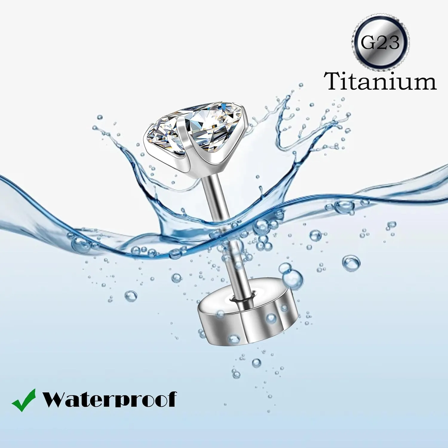 CANDYFANCY 5 Pairs Titanium Earrings for Women Men 20G Flat Back Stud Huggie Hoop Earring Set AB Cubic Zircon Opal Ball Stud Earrings for Hypoallergenic Cartilage Helix Lobe Piercing