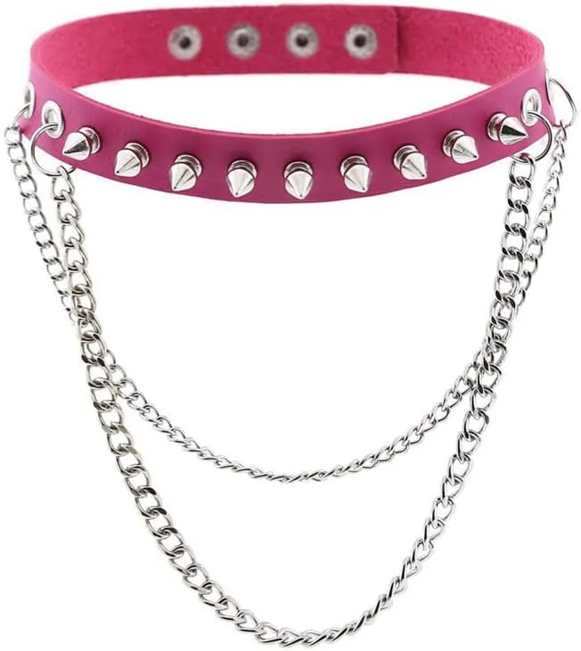 Chain Punk Neck Collar Choker Necklace Women Handmade Rivet Adjustable Costume Cosplay Nightclub Leather Choker