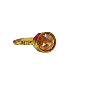 Champagne Ring,Peach Crystal Ring,Citrine Ring,Gold Ring, Gemstone Ring, Stacking Ring,November Ring,Round Ring, Tiny Ring