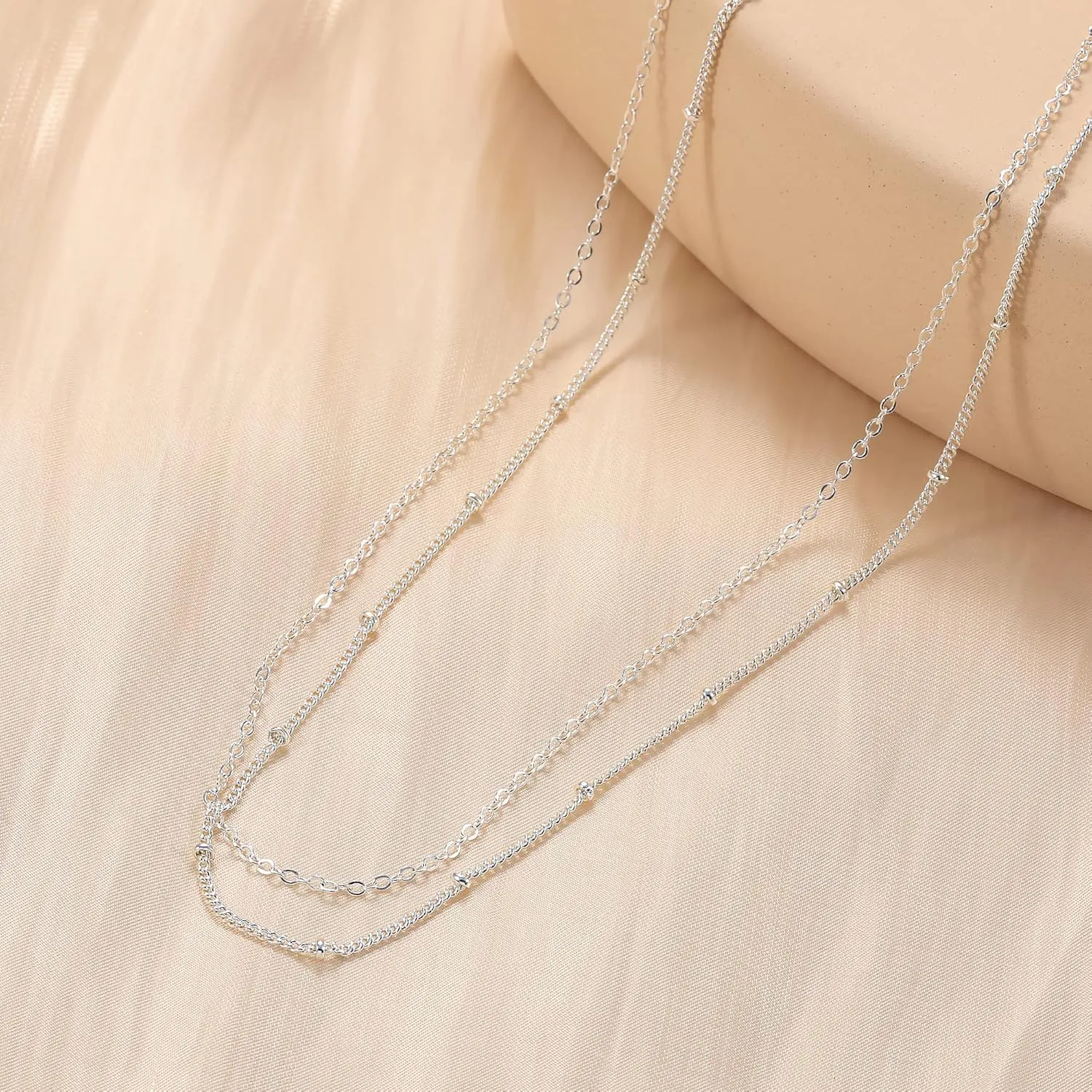 CHESKY Dainty Gold Necklace for Women, Trendy 14k Gold Plated/Sterling Silver Satellite Choker Necklace Thin Beaded Layered Choker Necklaces Discs Paperclip Chain Necklaces Womens Simple Jewelry Gift