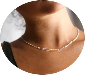 CHESKY Dainty Gold Necklace for Women, Trendy 14k Gold Plated/Sterling Silver Satellite Choker Necklace Thin Beaded Layered Choker Necklaces Discs Paperclip Chain Necklaces Womens Simple Jewelry Gift