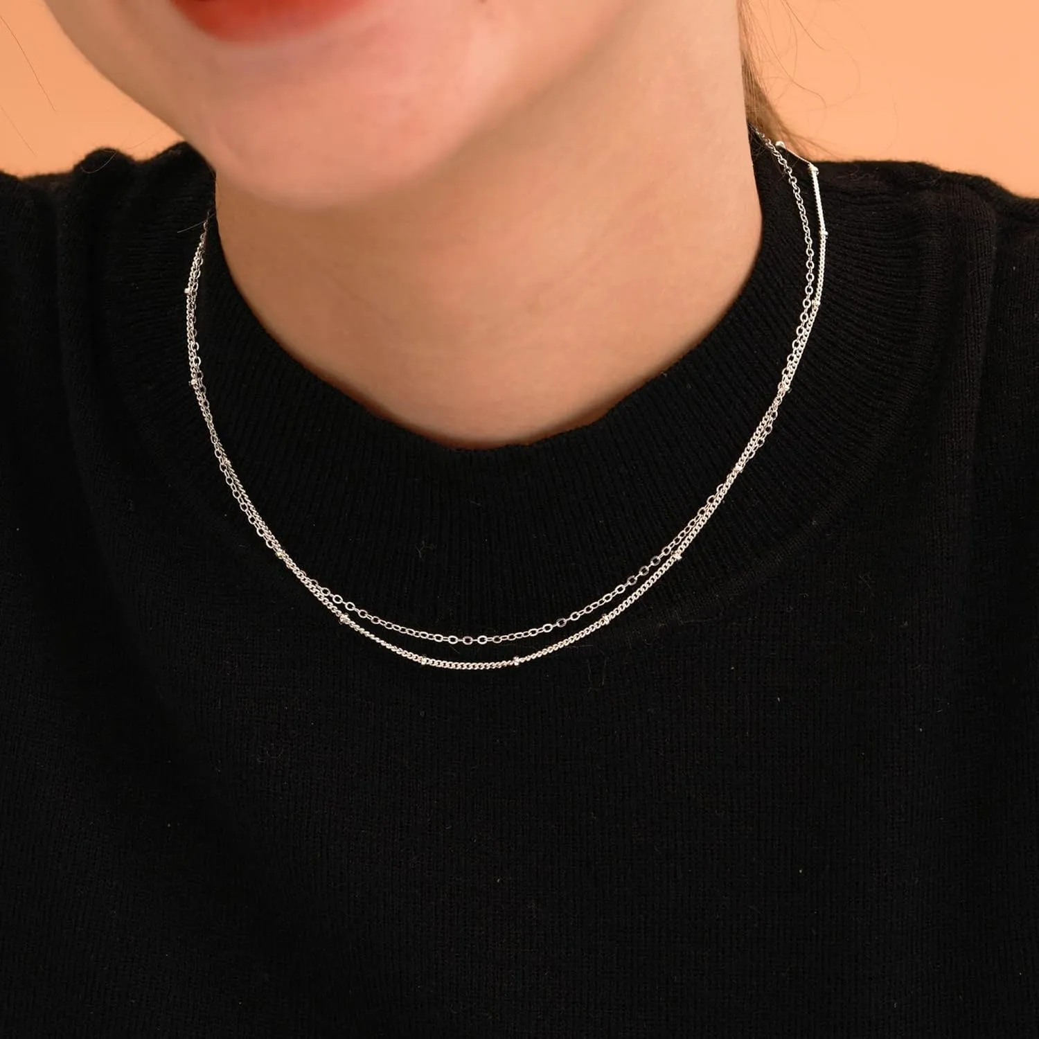 CHESKY Dainty Gold Necklace for Women, Trendy 14k Gold Plated/Sterling Silver Satellite Choker Necklace Thin Beaded Layered Choker Necklaces Discs Paperclip Chain Necklaces Womens Simple Jewelry Gift