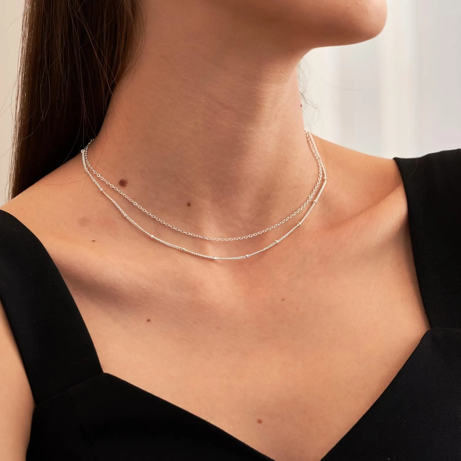 CHESKY Dainty Gold Necklace for Women, Trendy 14k Gold Plated/Sterling Silver Satellite Choker Necklace Thin Beaded Layered Choker Necklaces Discs Paperclip Chain Necklaces Womens Simple Jewelry Gift