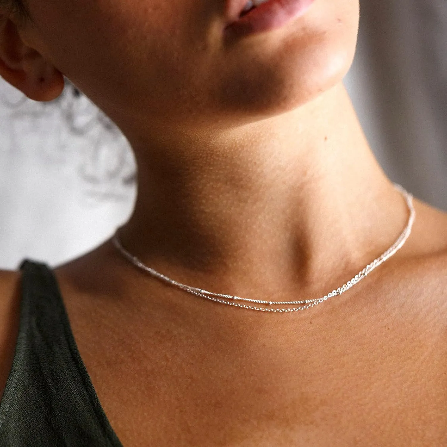 CHESKY Dainty Gold Necklace for Women, Trendy 14k Gold Plated/Sterling Silver Satellite Choker Necklace Thin Beaded Layered Choker Necklaces Discs Paperclip Chain Necklaces Womens Simple Jewelry Gift