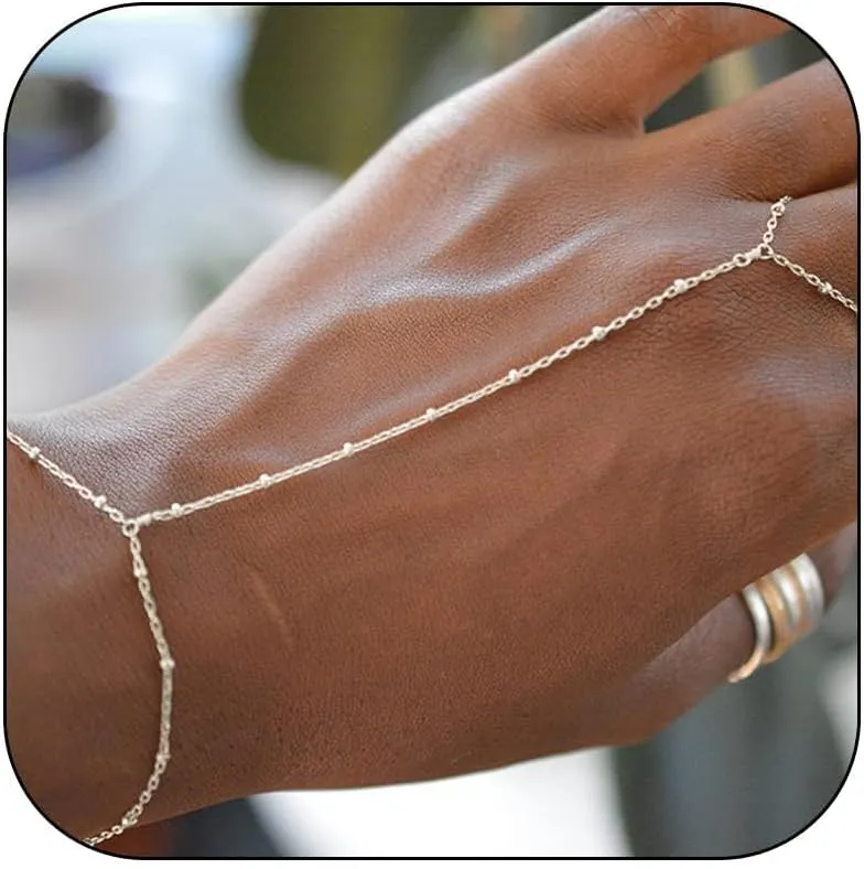 choice of all Gold Hand Chain Bracelet & Finger Ring - Rhinestone Hand Jewelry for Women, Trendy Stocking Stuffers