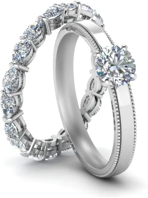 Choose Your Gemstone Unique Diamond CZ Bridal Ring Set 925 Sterling Silver Round Shape Wedding Ring Sets Everyday Jewelry Wedding Jewelry Handmade Gifts for Wife US Size 4 to 12