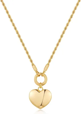 Chunky Gold Chain Necklace for Women, 14k Gold Plated Cubic Zirconia Heart Chain Necklace Cuban Link Toggle Circle Coin Pendant Necklace Trendy
