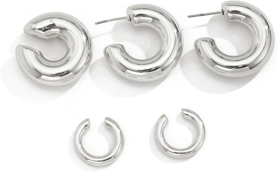 Chunky Gold Ear Cuffs Earrings for Women Silver Ear Cuffs Non Piercing Hoop Earring Clip On Huggie Hoop Earrings Cartilage Wrap Cuff Earrings