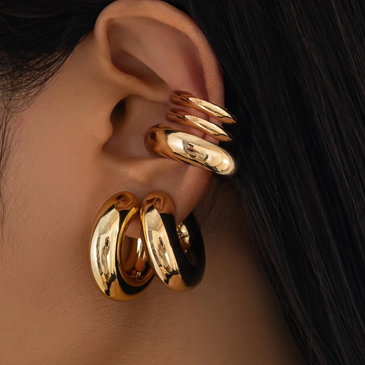 Chunky Gold Ear Cuffs Earrings for Women Silver Ear Cuffs Non Piercing Hoop Earring Clip On Huggie Hoop Earrings Cartilage Wrap Cuff Earrings