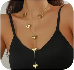 Chunky Heart Chain Necklaces for Women Y-Shape 14K Gold Plated Gold Heart Necklace Chain Jewelry