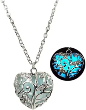 Chunky Heart Necklace Luminous Purple Red Blue Green Heart Pendant Necklace for Women Men Glow in the Dark Jewelry Gift