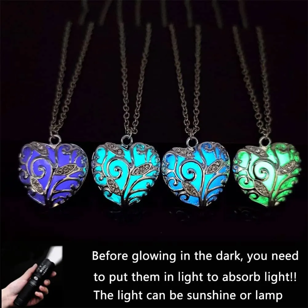 Chunky Heart Necklace Luminous Purple Red Blue Green Heart Pendant Necklace for Women Men Glow in the Dark Jewelry Gift