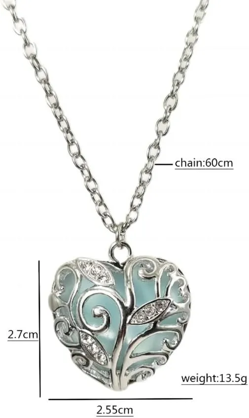 Chunky Heart Necklace Luminous Purple Red Blue Green Heart Pendant Necklace for Women Men Glow in the Dark Jewelry Gift