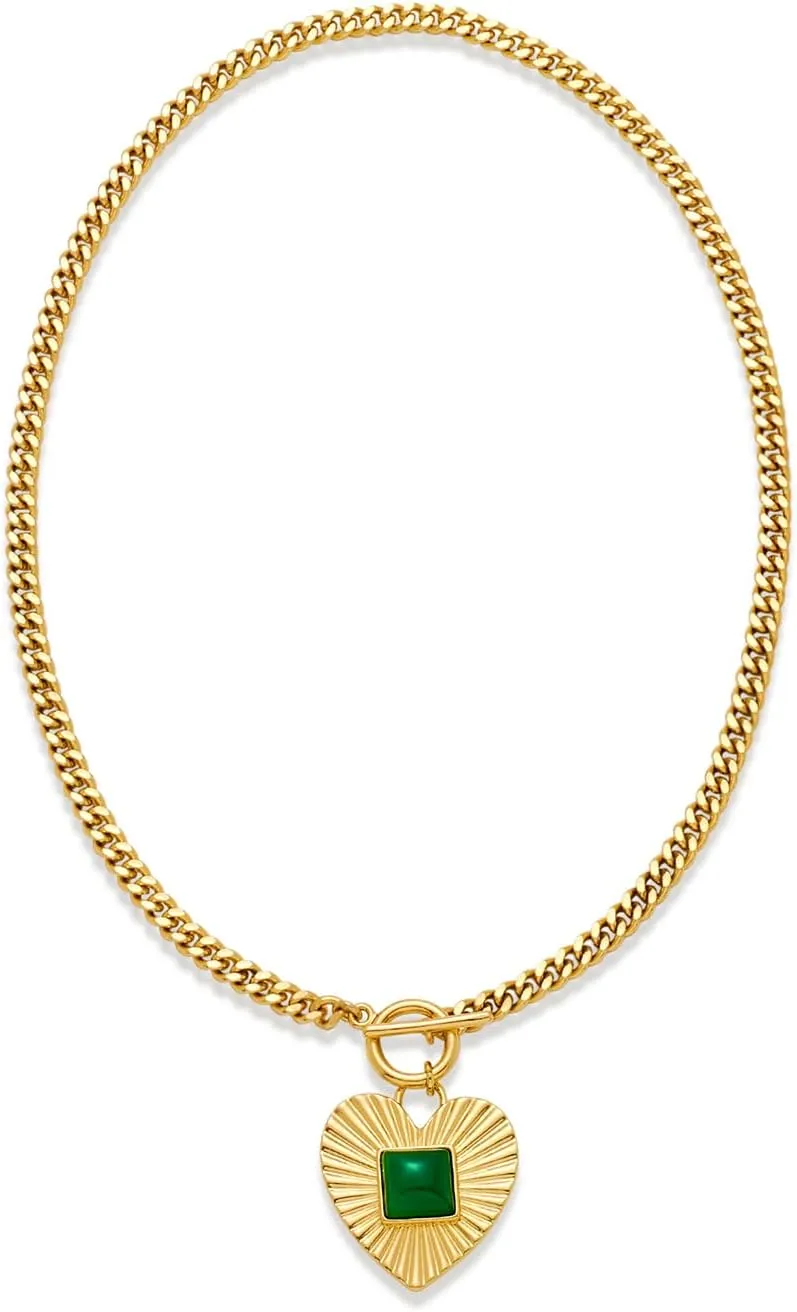 Chunky Heart Necklace Sunburst Heart Pendant Necklace Vintage Statement Necklace for Women Gold Chunky Toggle Necklace