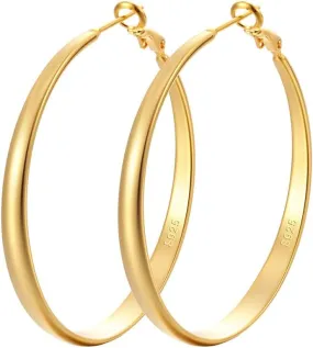 Chunky Sterling Silver Hoop Earrings for Women,925 Hypoallergenic Lightweight Big Silver Hoops,30/40/50/60mm Hoop Earrings,Large Statement Jewelry,Gifts for Women