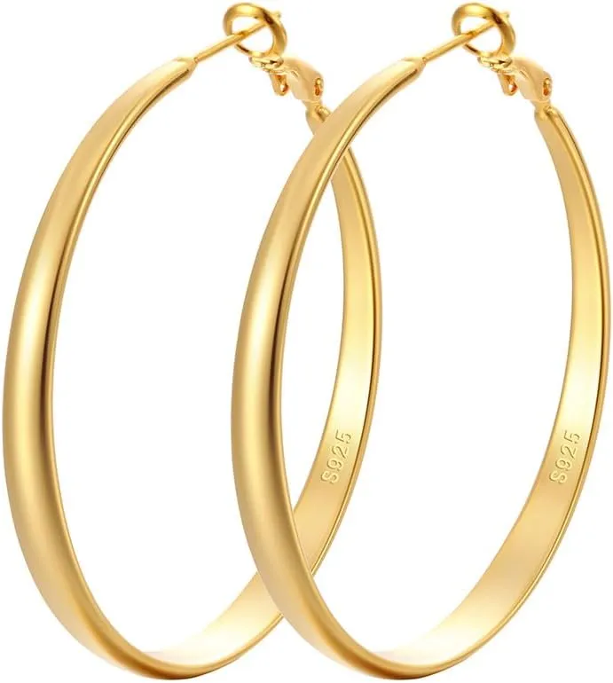 Chunky Sterling Silver Hoop Earrings for Women,925 Hypoallergenic Lightweight Big Silver Hoops,30/40/50/60mm Hoop Earrings,Large Statement Jewelry,Gifts for Women