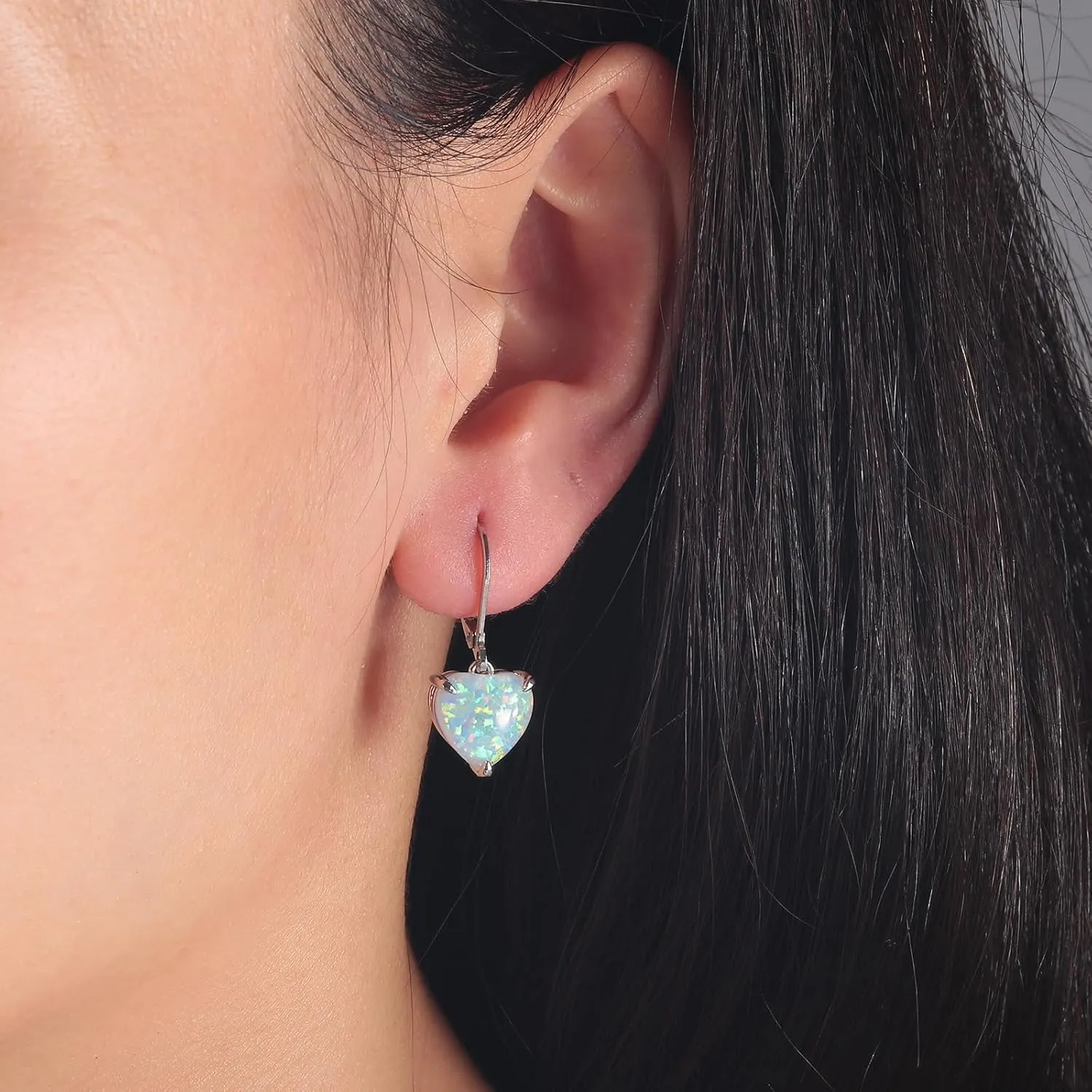 CiNily Heart Opal Earrings Leverback Drop Earrings for Women Hypoallergenic, Pendant Earrings 14K White Gold/Rose Gold Dangle Earrings Opal Hoops Birthday Wedding Mothers Day Jewelry Gifts