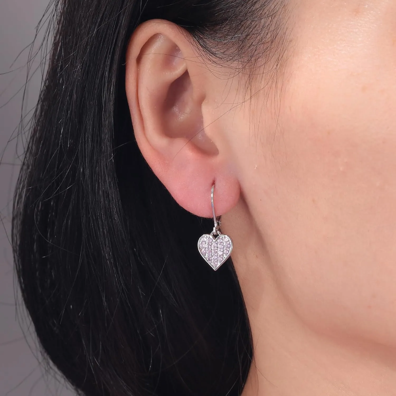 CiNily Multi-Color Cubic Zircon Heart Dangle Drop Earrings for Women - Hypoallergenic Leverback Hoop Earrings - Valentine Gifts - 14K White Gold | Yellow Gold