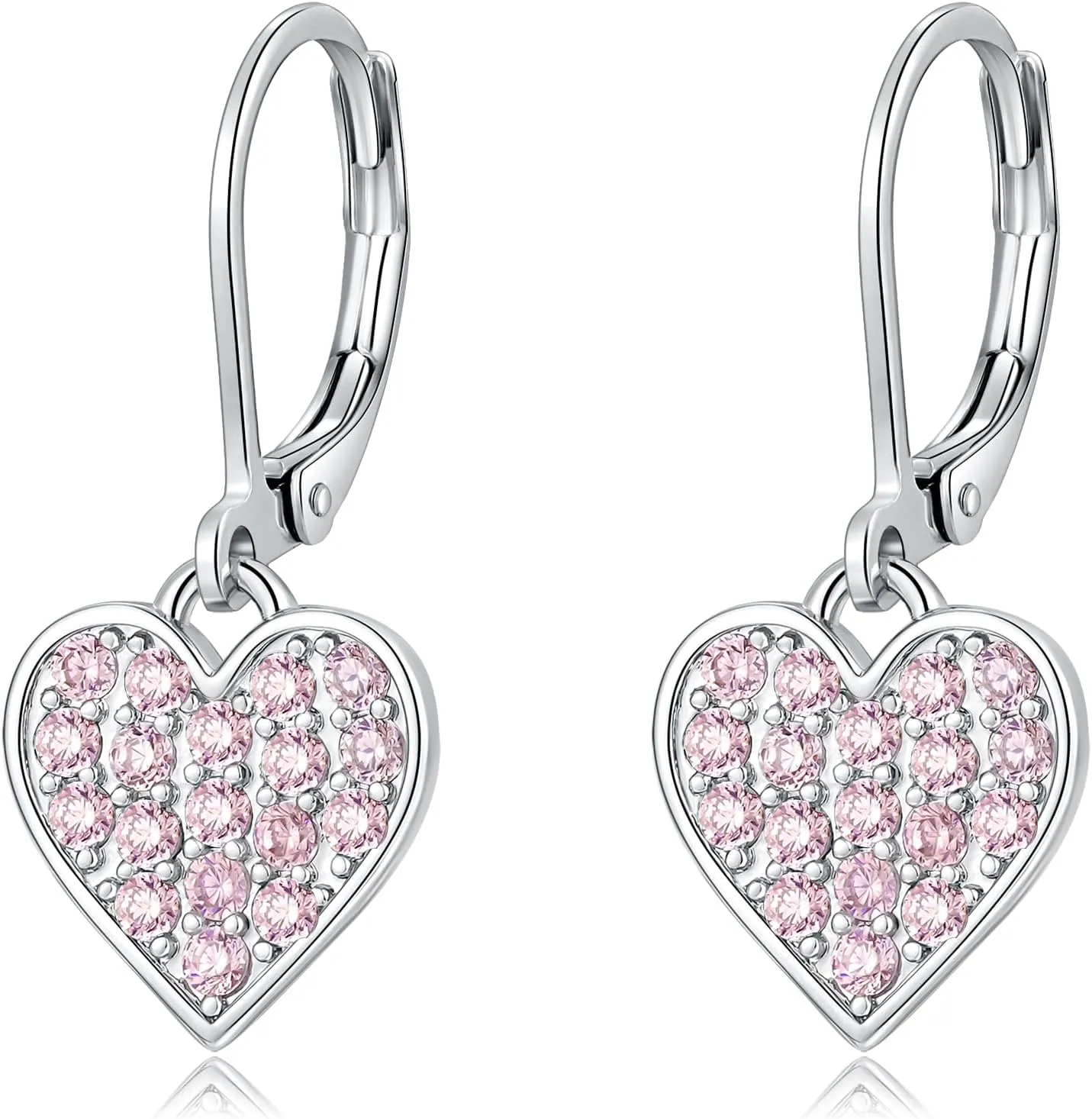 CiNily Multi-Color Cubic Zircon Heart Dangle Drop Earrings for Women - Hypoallergenic Leverback Hoop Earrings - Valentine Gifts - 14K White Gold | Yellow Gold
