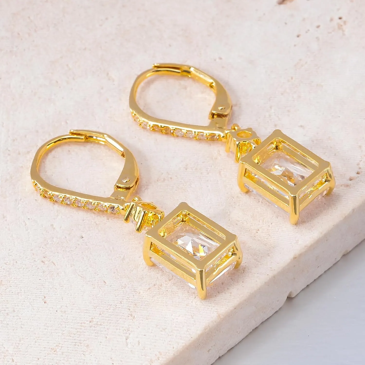 CiNily Rectangular-cut Drop Dangle Earrings for Women Hypoallergenic, Multi-color Cubic Zirconia Earrings Diamond Dangle Earrings Jewelry Gifts for Mothers Day 14K White Gold